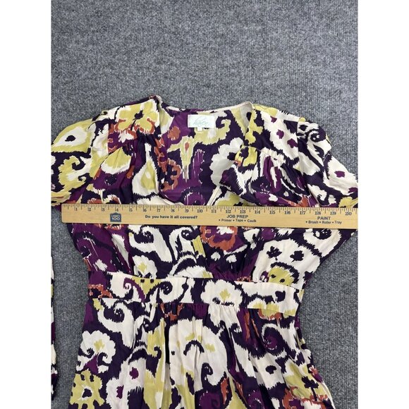 Haven Dress Womens Large Purple Cream Ikat Print Long Sleeve V-Neck Wrap Boho - Picture 5 of 8